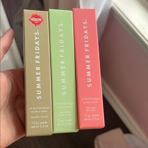 Summer Fridays Lip Balm Set in Beige, Green, and Pink